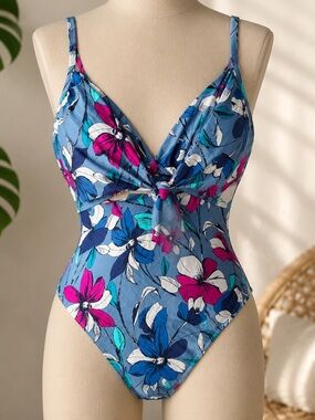 NWT Xhilaration Floral One Piece Swimsuit Blue Pink Plus Size 24W